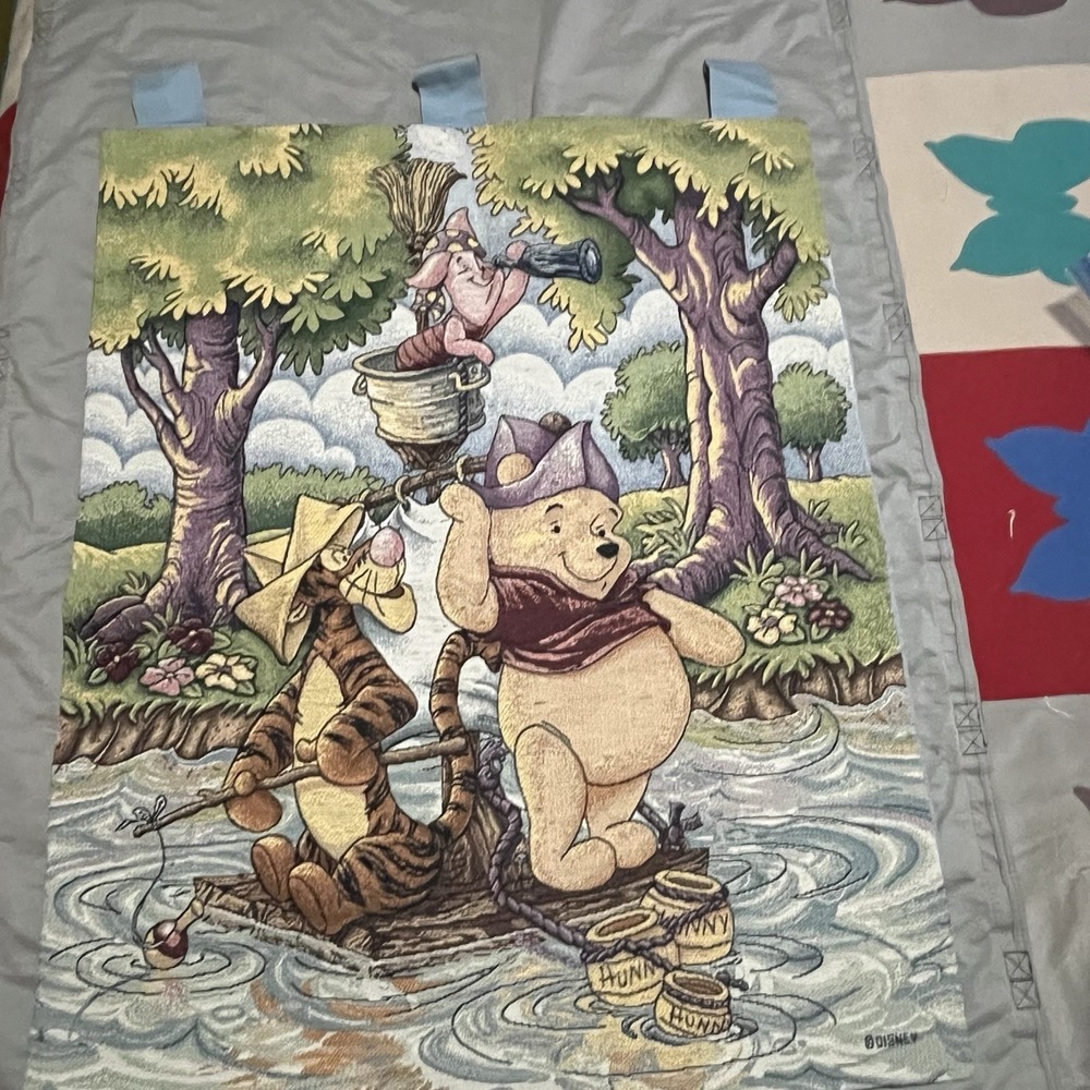 VTG Disney Winnie Pooh Setting Sail SailBoat Tapestry Wall Hanging‎ 36"x26"